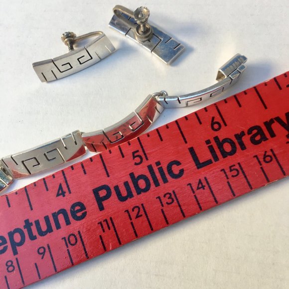 Vintage Signed Mexico Sterling Choker Bracelet Earrings Set - Picture 8 of 8